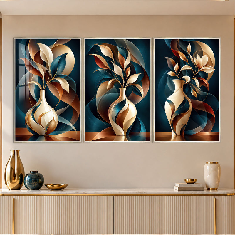 Golden Botanical Vase with silver frame