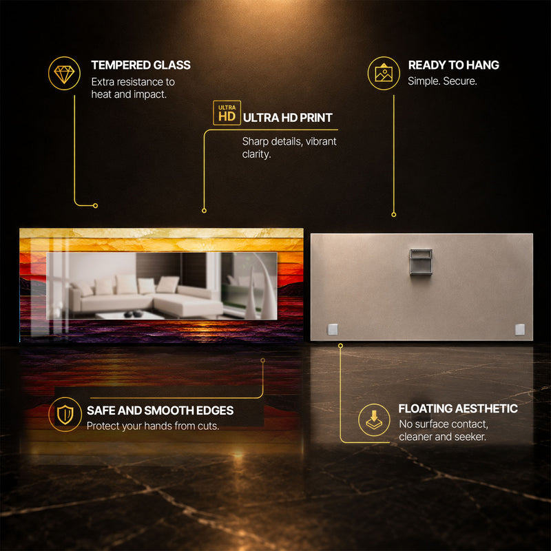 Molten Sunset Horizon — tempered glass, ultra HD print, ready to hang