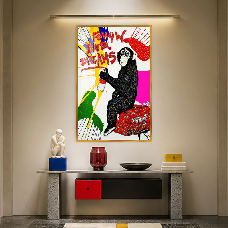 Follow Your Dreams Chimp with gold frame