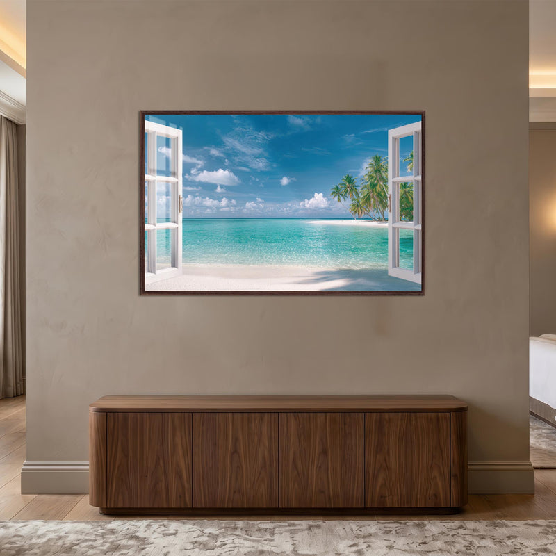 Tropical Window Escape with walnut frame