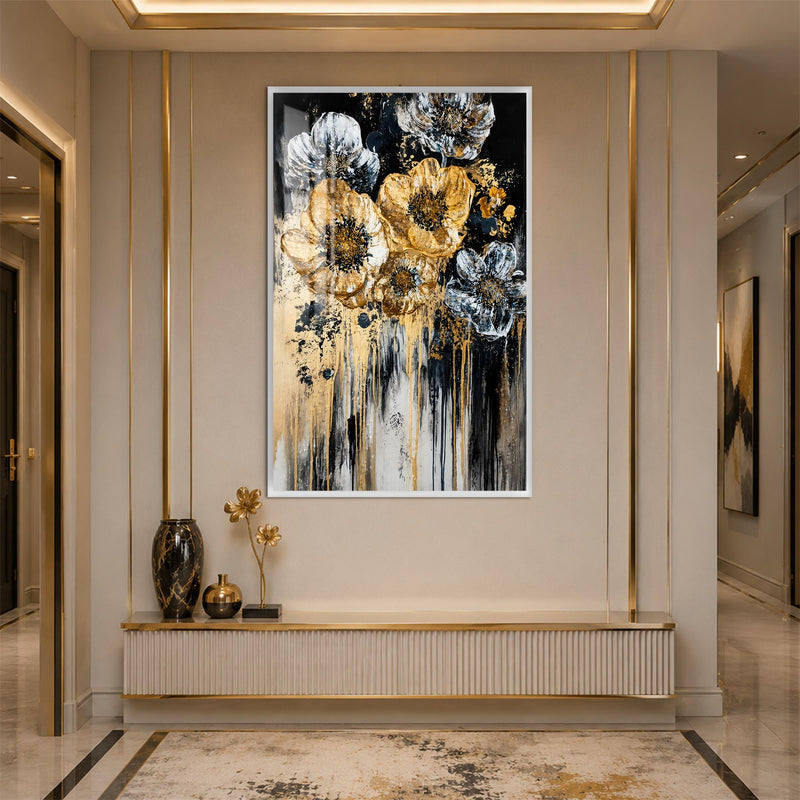 Gilded Midnight Flowers with white frame