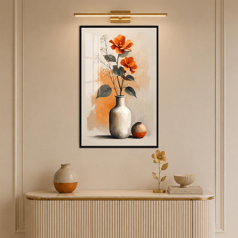 Orange Flowers and Vases with black frame