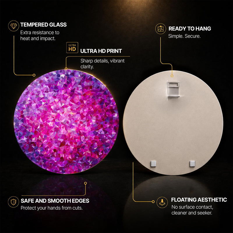 Magenta Crystal Bloom — tempered glass, ultra HD print, ready to hang
