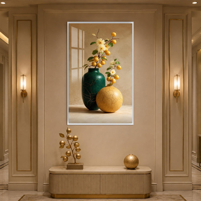 Artronauts Glass Print 12x18 cm | 4.7"x7.1" / White Golden Fruit Still Life Glass Wall Art