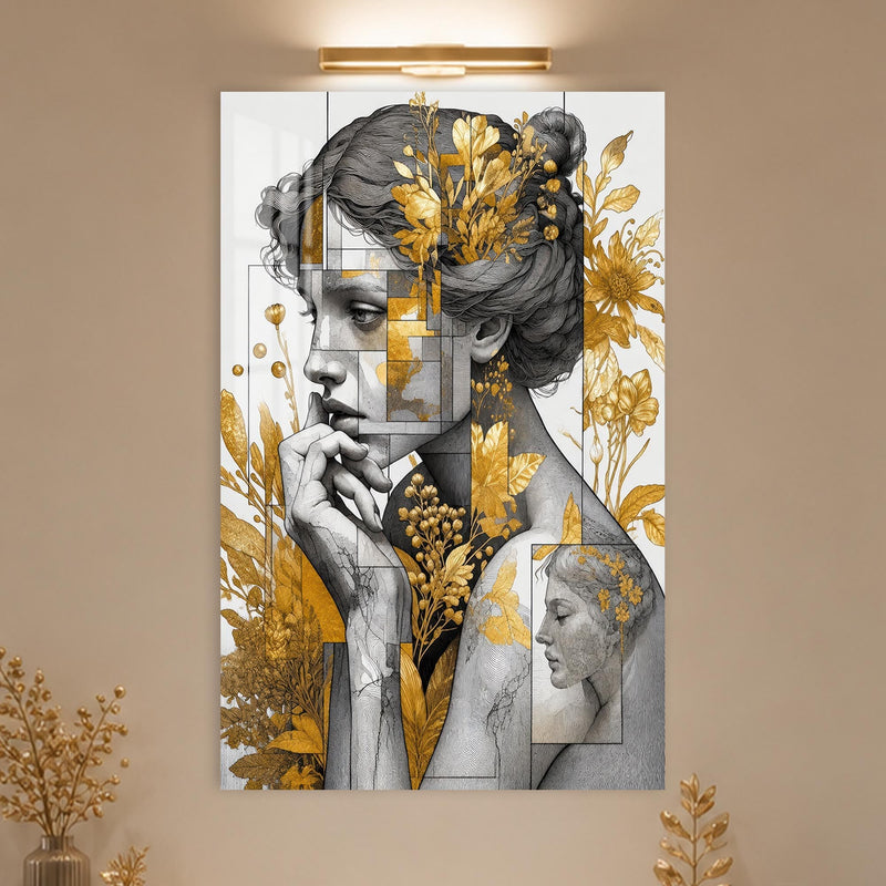 Artronauts Glass Print Golden Botanical Muse Glass Wall Art