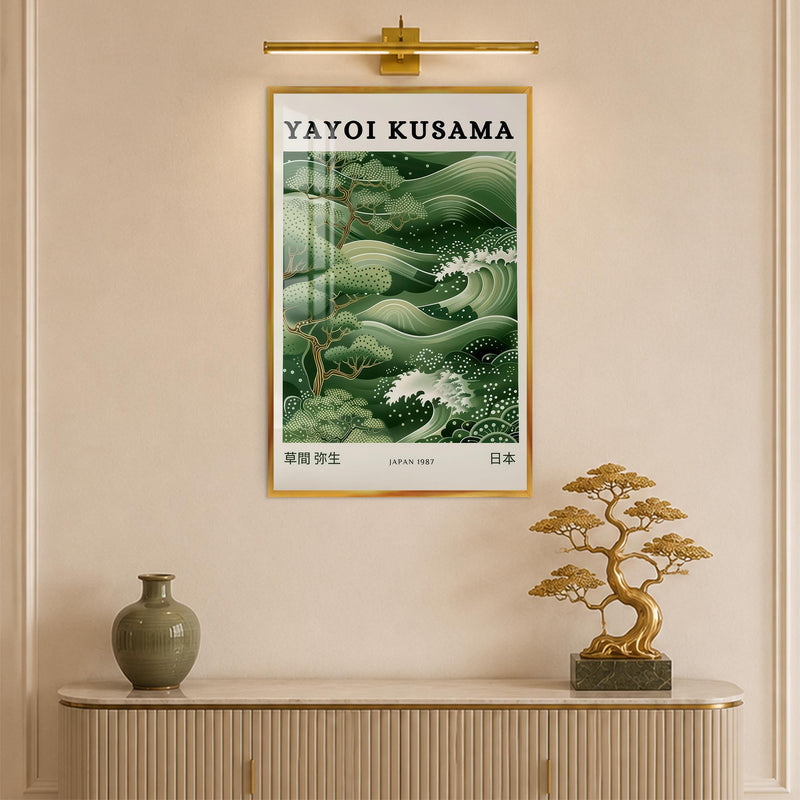 Emerald Japanese Waves with gold frame