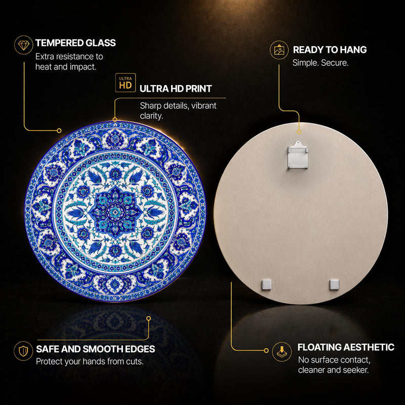 Iznik Floral Medallion — tempered glass, ultra HD print, ready to hang
