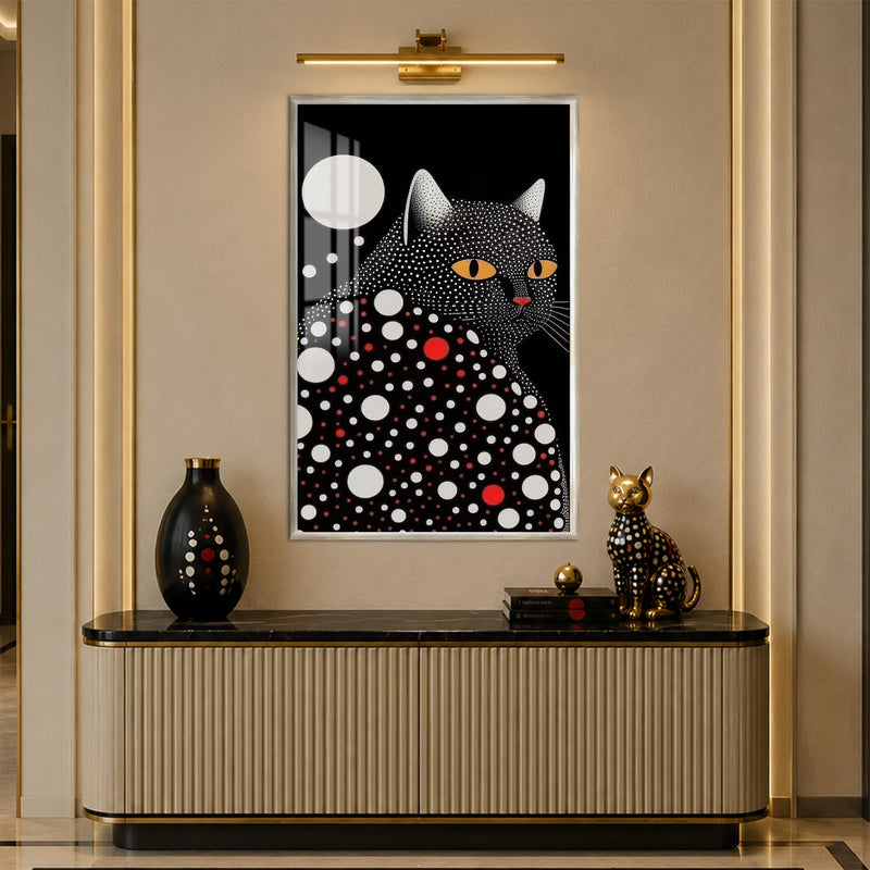 Dotted Midnight Cat with silver frame