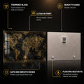Gilded World Map — tempered glass, ultra HD print, ready to hang