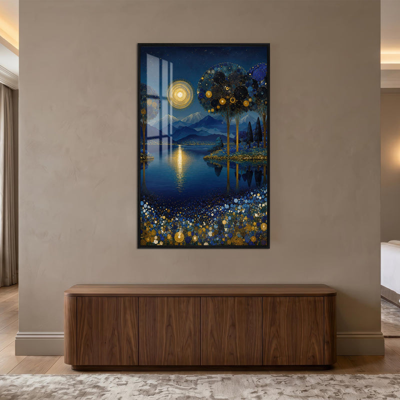 Golden Moonlit Grove with black frame