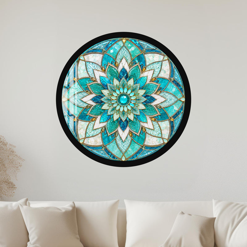 Turquoise Lotus Mandala with black frame