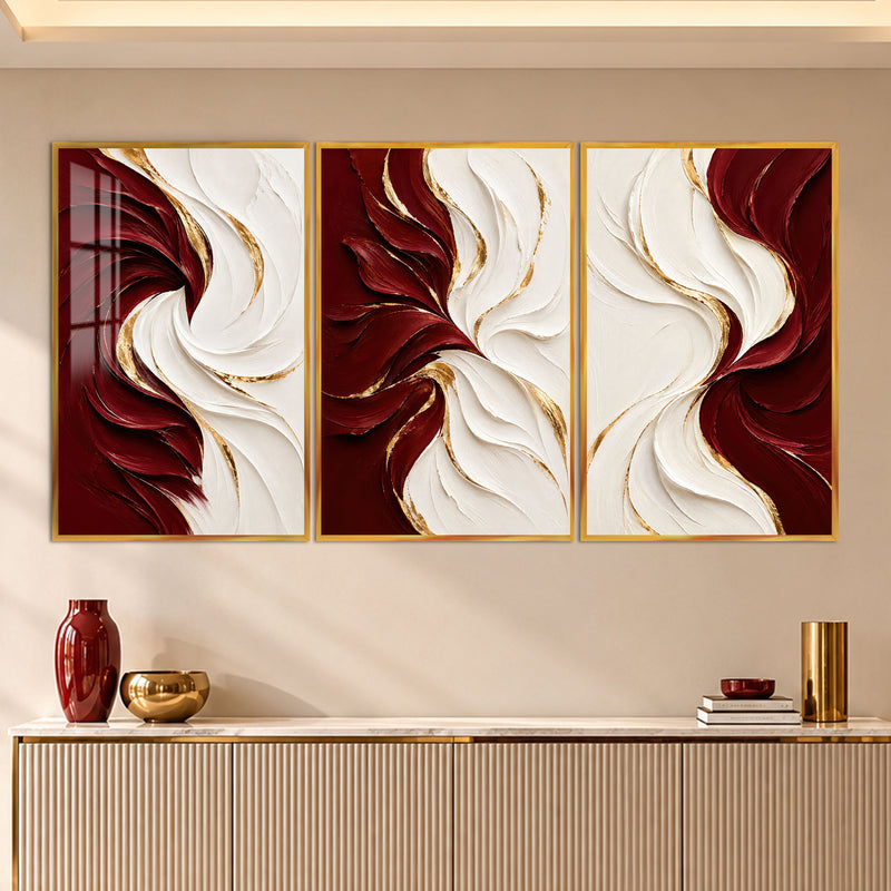 Crimson Ivory Flow with gold frame