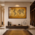Artronauts Glass Print 18x12 cm | 7.1"x4.7" / Walnut Antique World Map Glass Wall Art