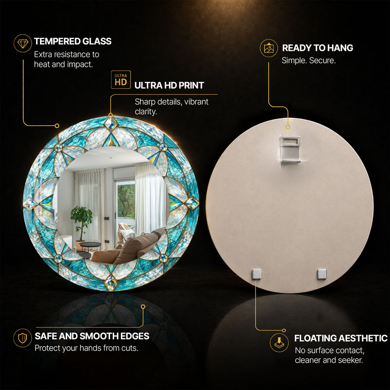 Aqua Crystal Mosaic — tempered glass, ultra HD print, ready to hang