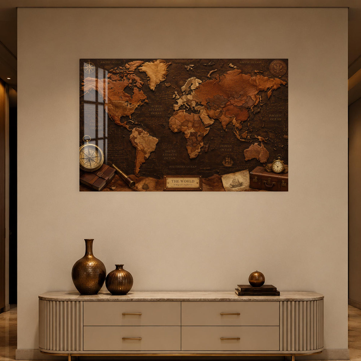 Vintage Explorer World Map lifestyle view