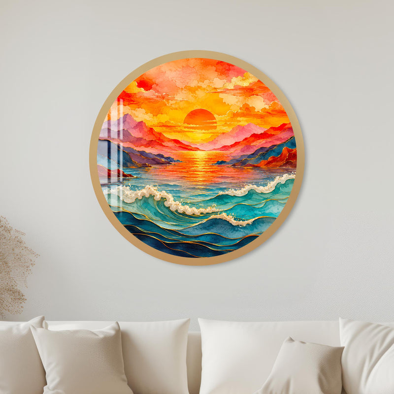 Golden Tide Sunset with gold frame