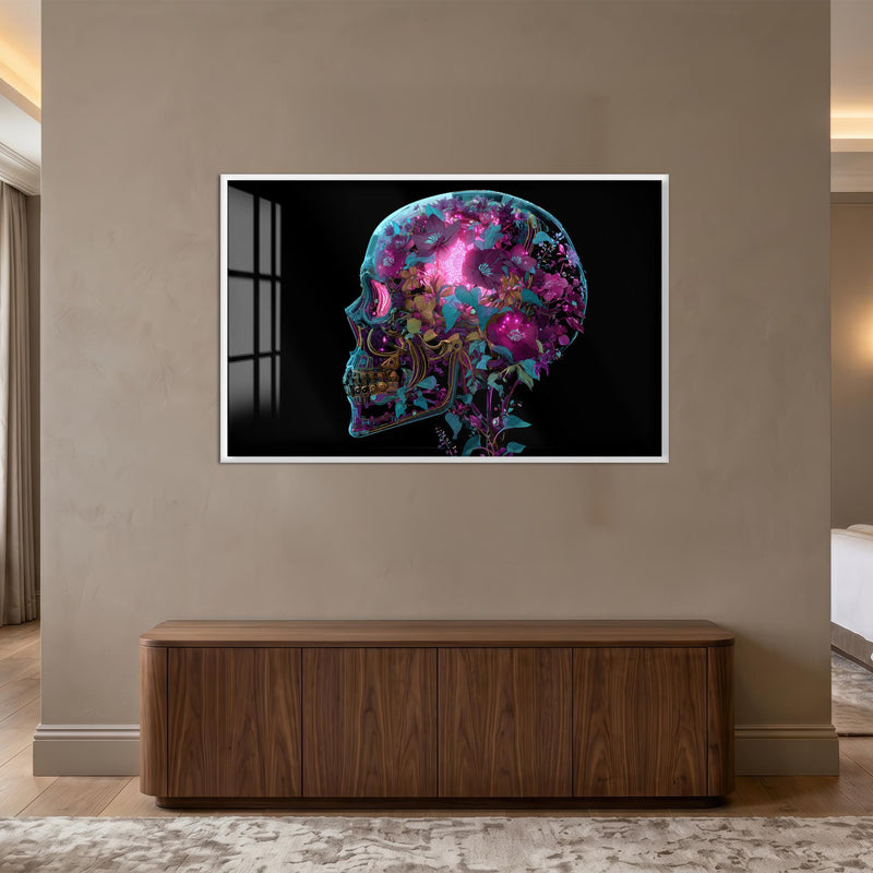 Neon Floral Skull with white frame