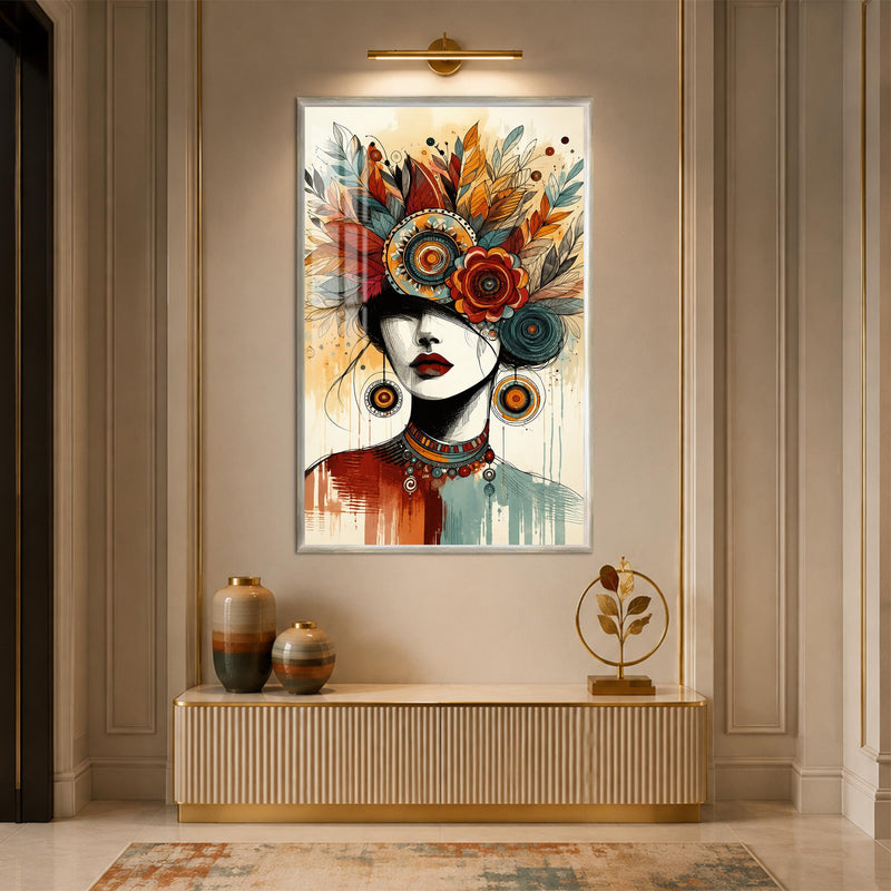 Floral Headdress Muse with silver frame