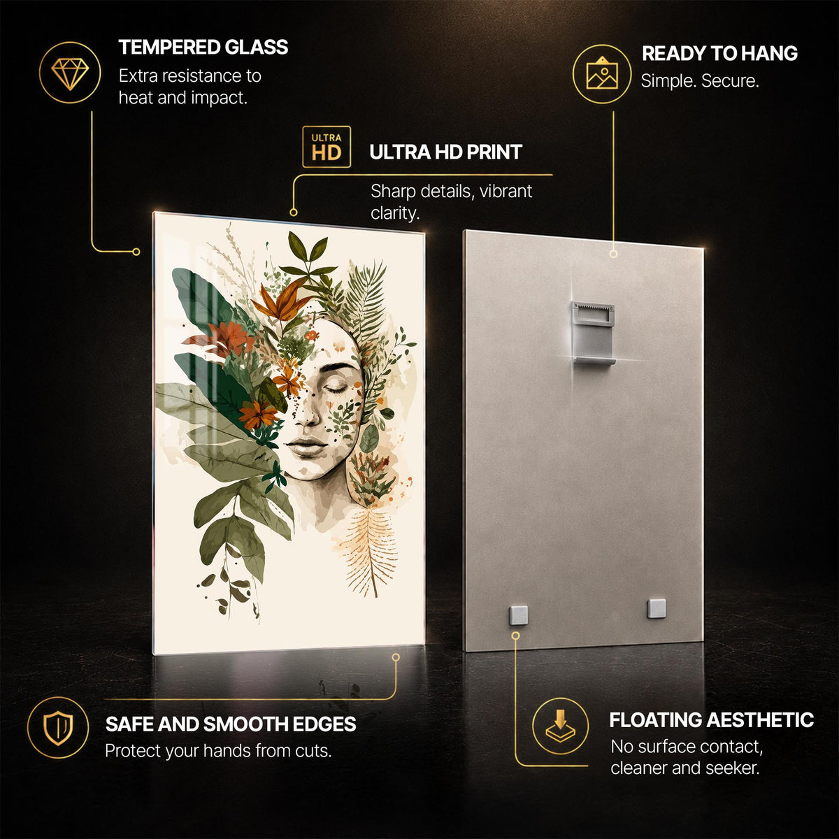 Botanical Serenity — tempered glass, ultra HD print, ready to hang