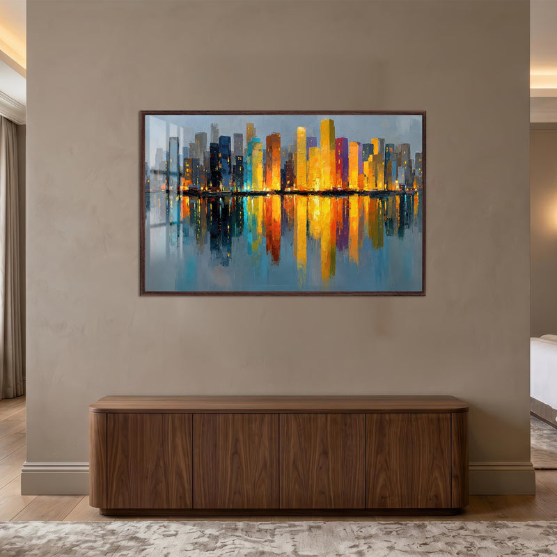 Golden City Reflections with walnut frame