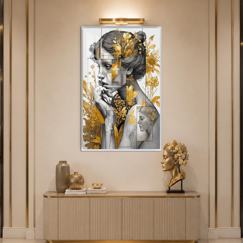 Artronauts Glass Print 12x18 cm | 4.7"x7.1" / White Golden Botanical Muse Glass Wall Art