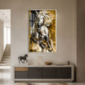 Golden White Stallion with silver frame