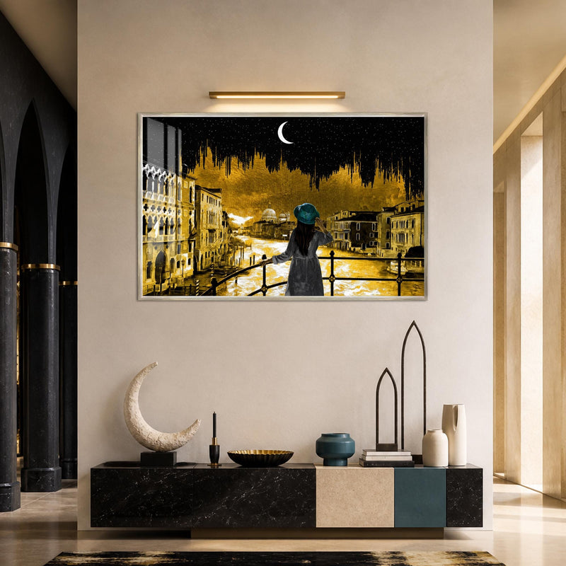 Artronauts Glass Print 18x12 cm | 7.1"x4.7" / Silver Venice Under Moonlight Glass Wall Art