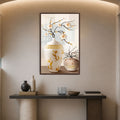 Golden Blossom Vases with walnut frame