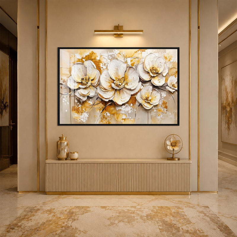 Artronauts Glass Print 18x12 cm | 7.1"x4.7" / Black Golden Bloom Textures Glass Wall Art