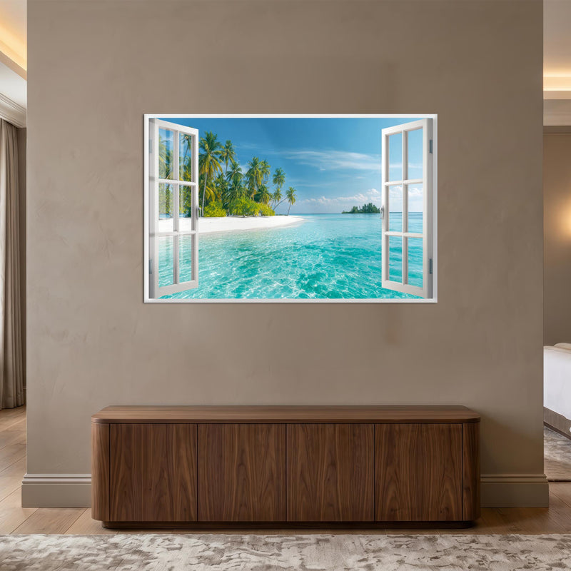 Tropical Window Escape with white frame