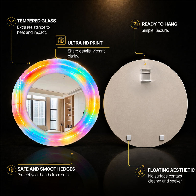 Prismatic Rainbow Halo — tempered glass, ultra HD print, ready to hang