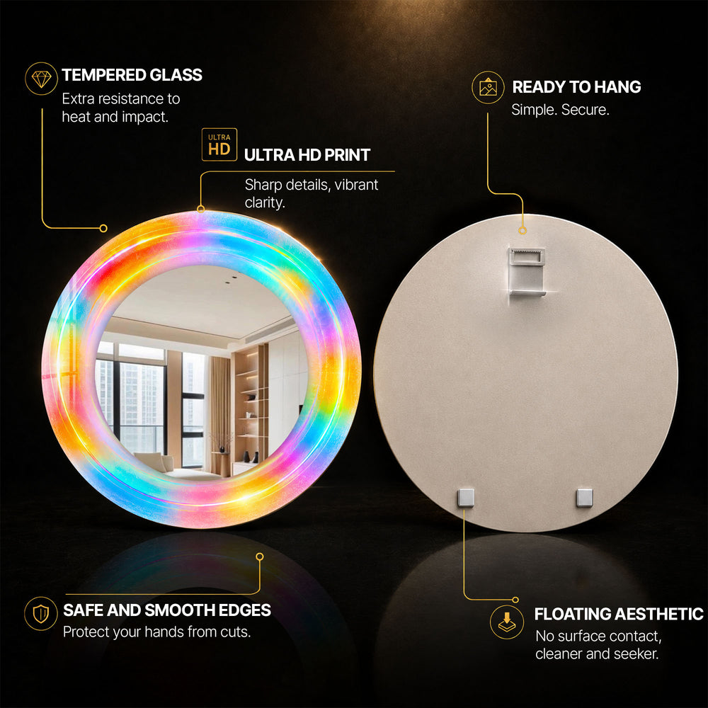 Prismatic Rainbow Halo — tempered glass, ultra HD print, ready to hang