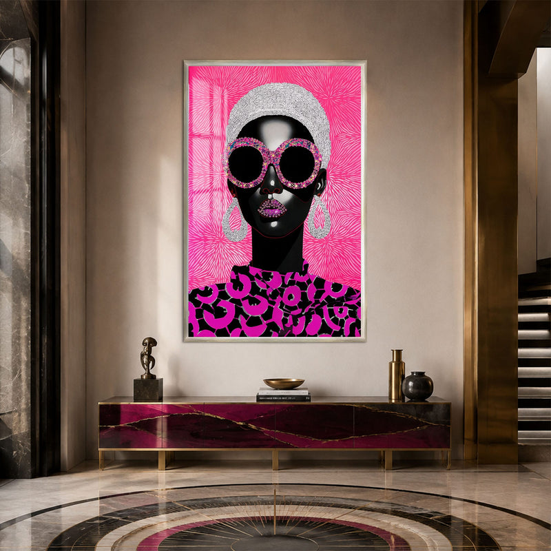 Artronauts Glass Print 12x18 cm | 4.7"x7.1" / Silver Pink Crystal Diva Glass Wall Art