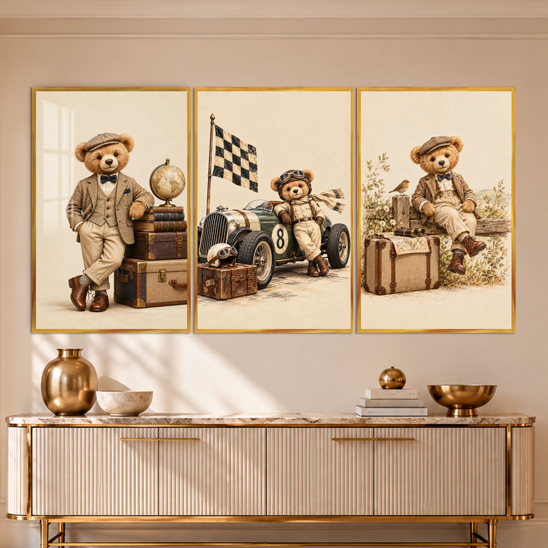 Vintage Teddy Bear Adventures with gold frame