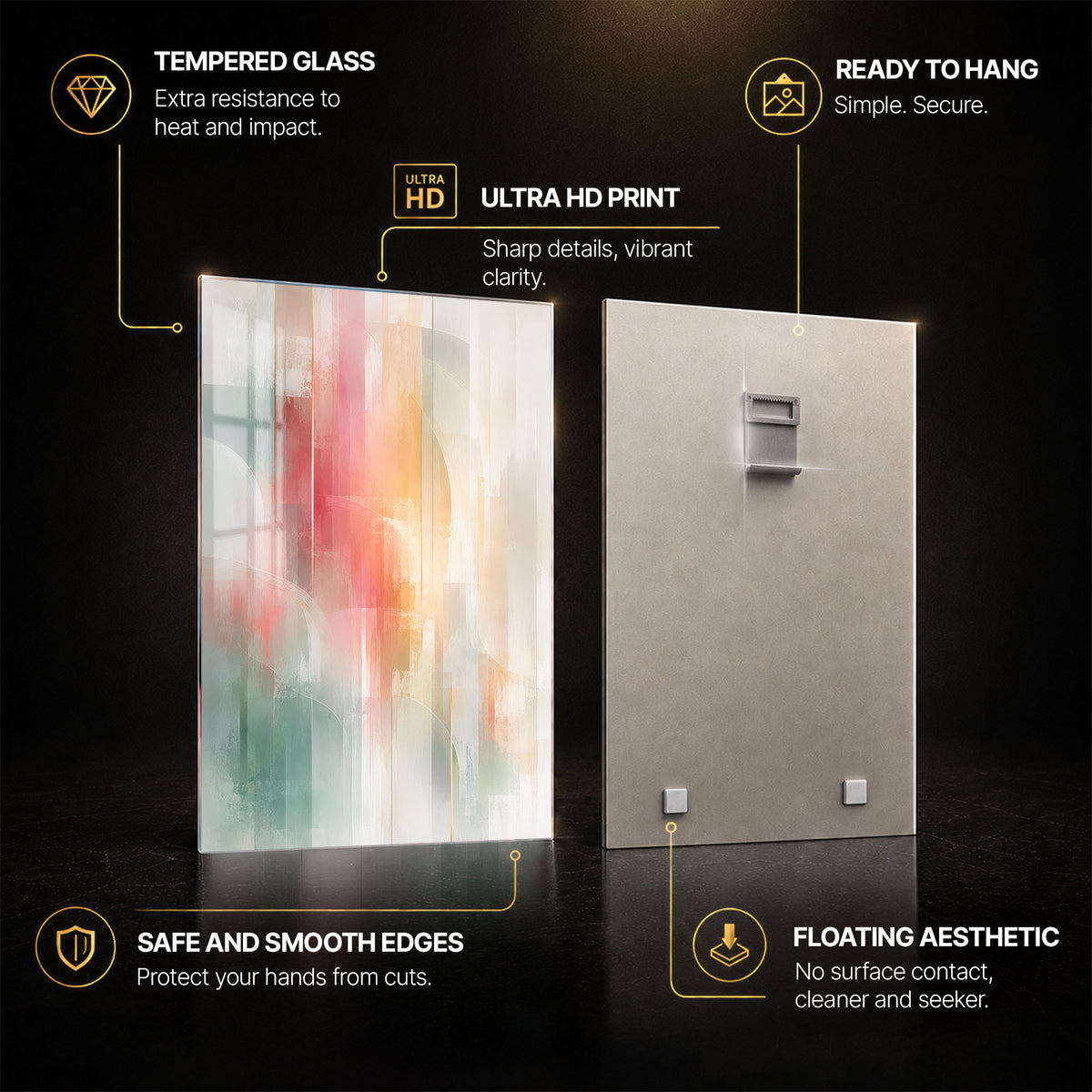 Pastel Harmony — tempered glass, ultra HD print, ready to hang