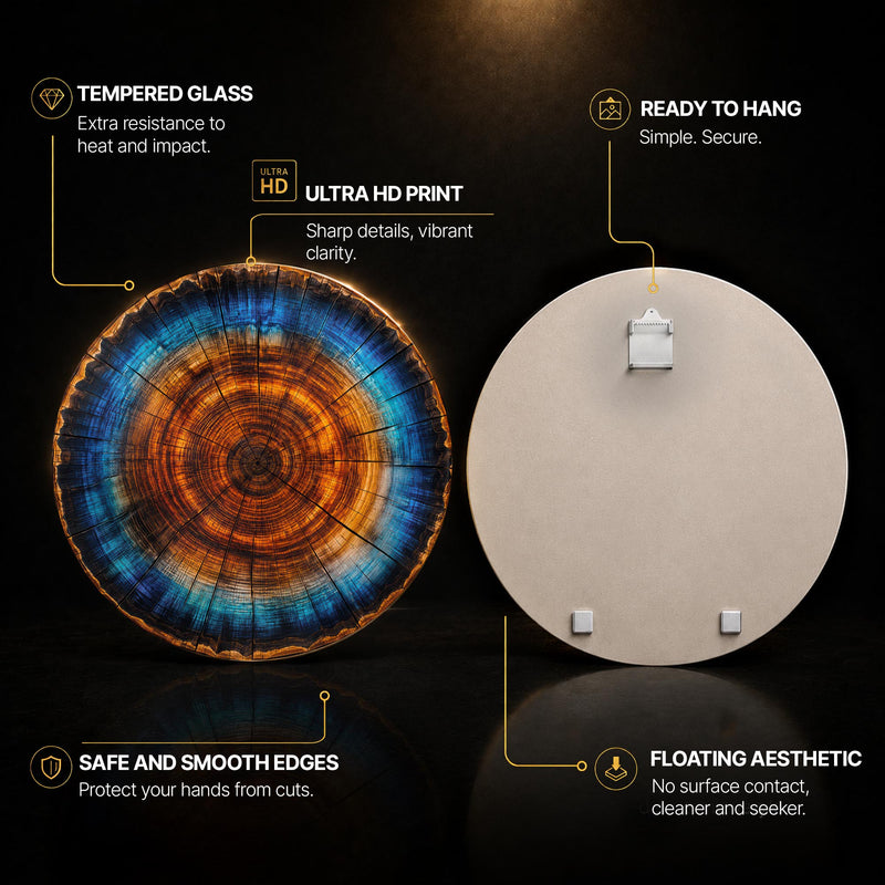Emberwood Rings — tempered glass, ultra HD print, ready to hang
