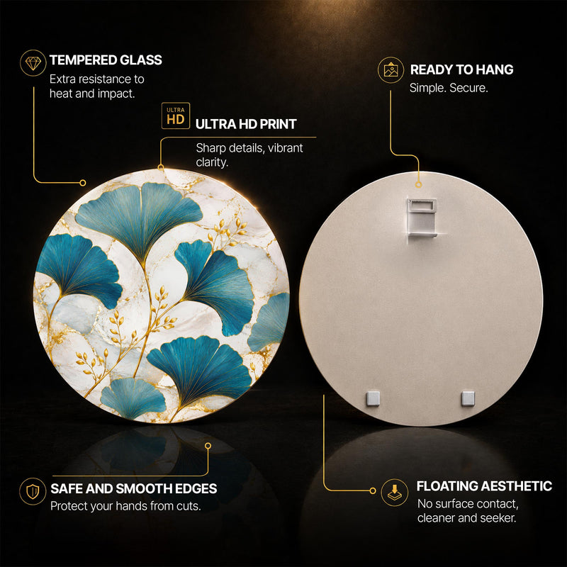Golden Ginkgo Elegance — tempered glass, ultra HD print, ready to hang