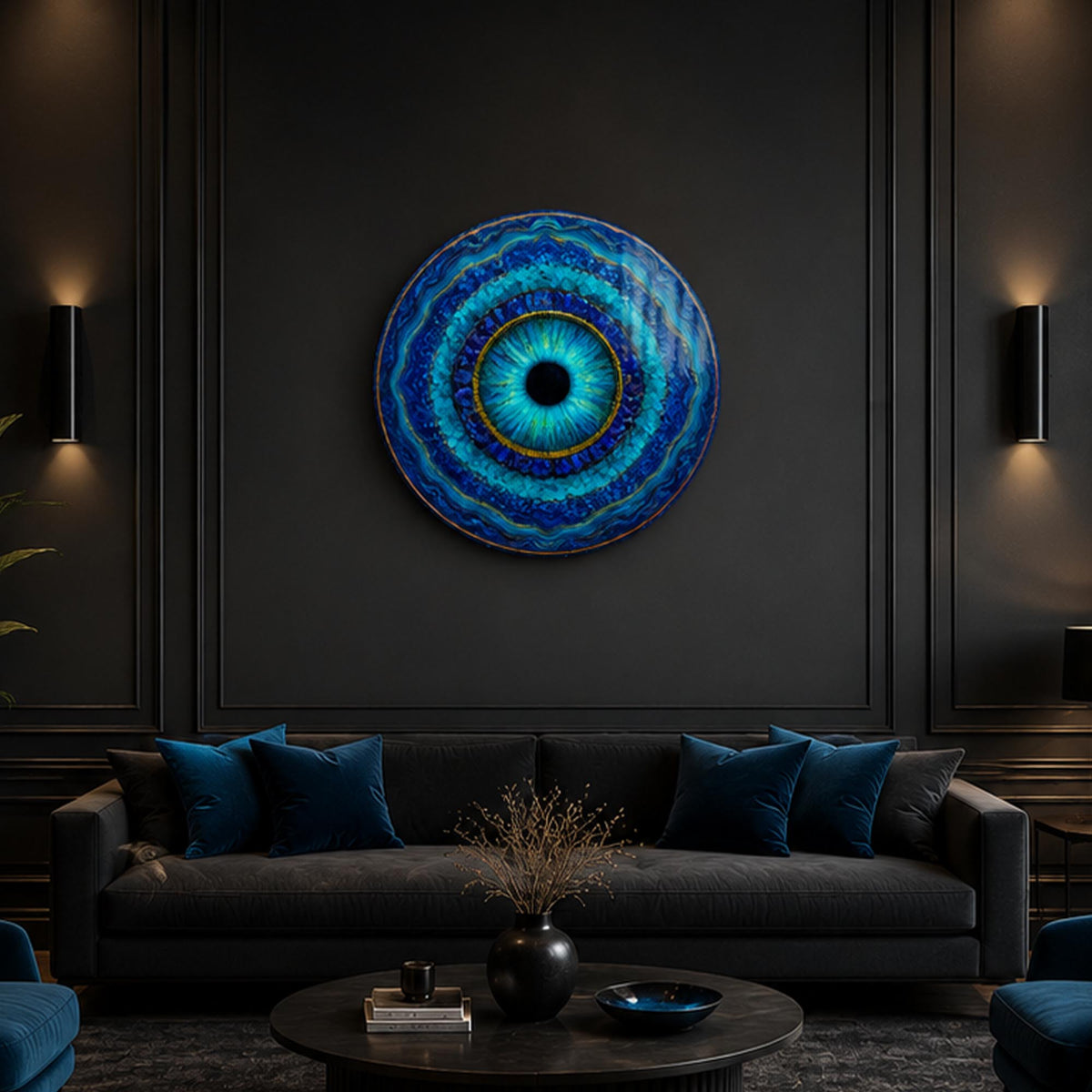 Turquoise Guardian Eye II — tempered glass, ultra HD print, ready to hang