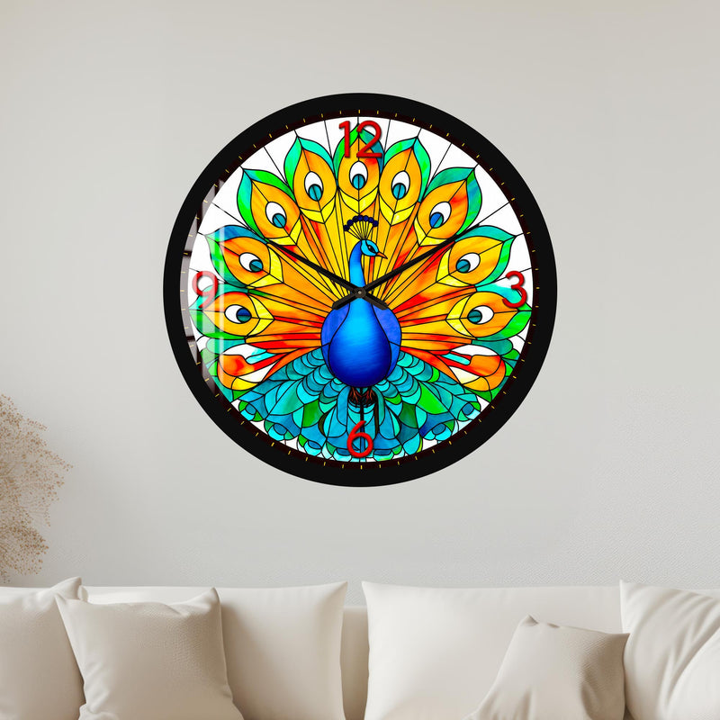 Stained Glass Peacock with black frame