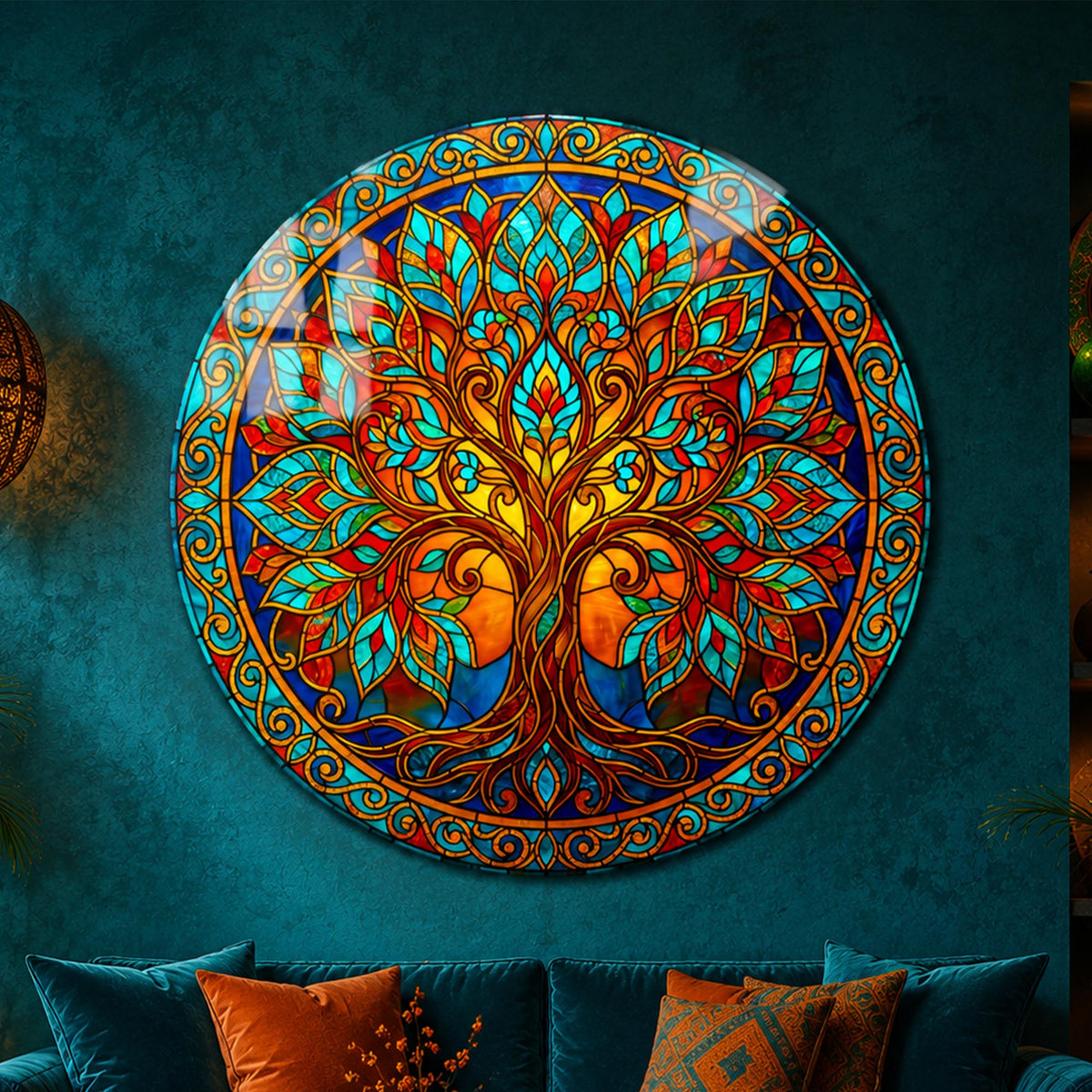 Amber Tree Of Life — tempered glass, ultra HD print, ready to hang