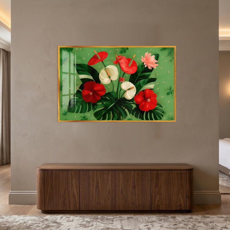 Tropical Bloom Garden with gold frame