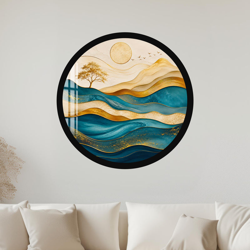 Gilded Teal Horizon with black frame