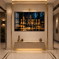 Artronauts Glass Print 18x12 cm | 7.1"x4.7" / Walnut Golden Chess Standoff Glass Wall Art
