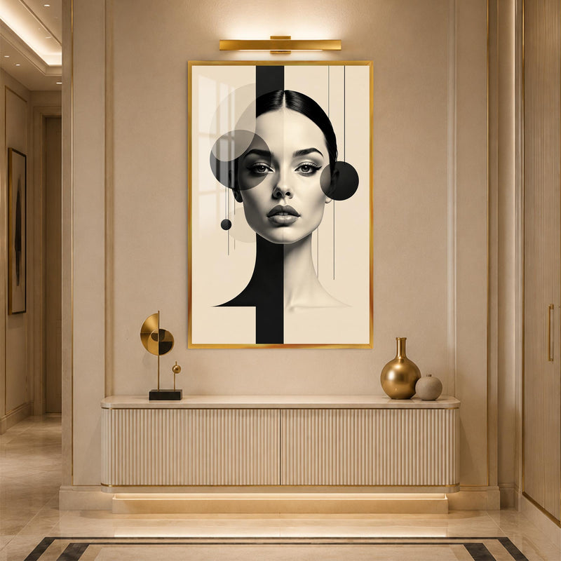Geometric Monochrome Beauty with gold frame