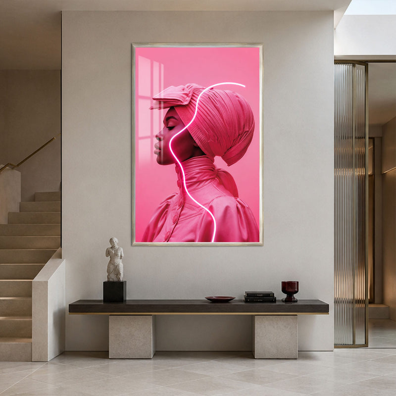 Artronauts Glass Print 12x18 cm | 4.7"x7.1" / Silver Pink Neon Profile Glass Wall Art