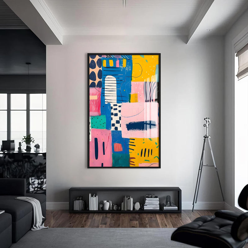 Artronauts Glass Print S | 72x46 cm | 28.3"x18.1" / Black Abstract Geo Blocks- Tempered Glass Wall Art