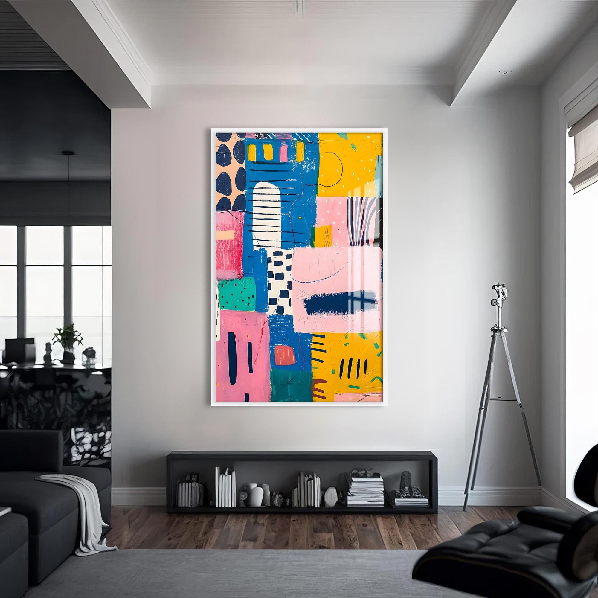 Artronauts Glass Print S | 72x46 cm | 28.3"x18.1" / White Abstract Geo Blocks- Tempered Glass Wall Art