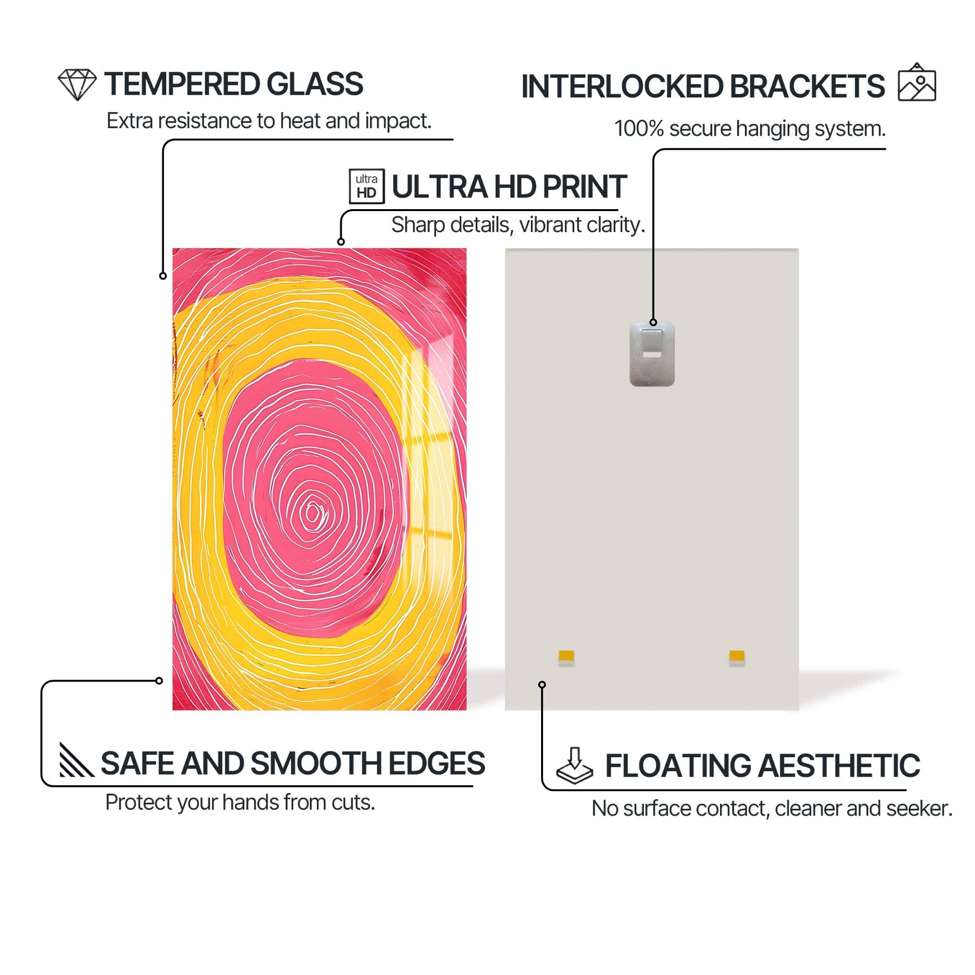 Artronauts Glass Print Abstract Pink & Yellow Spiral- Tempered Glass Wall Art