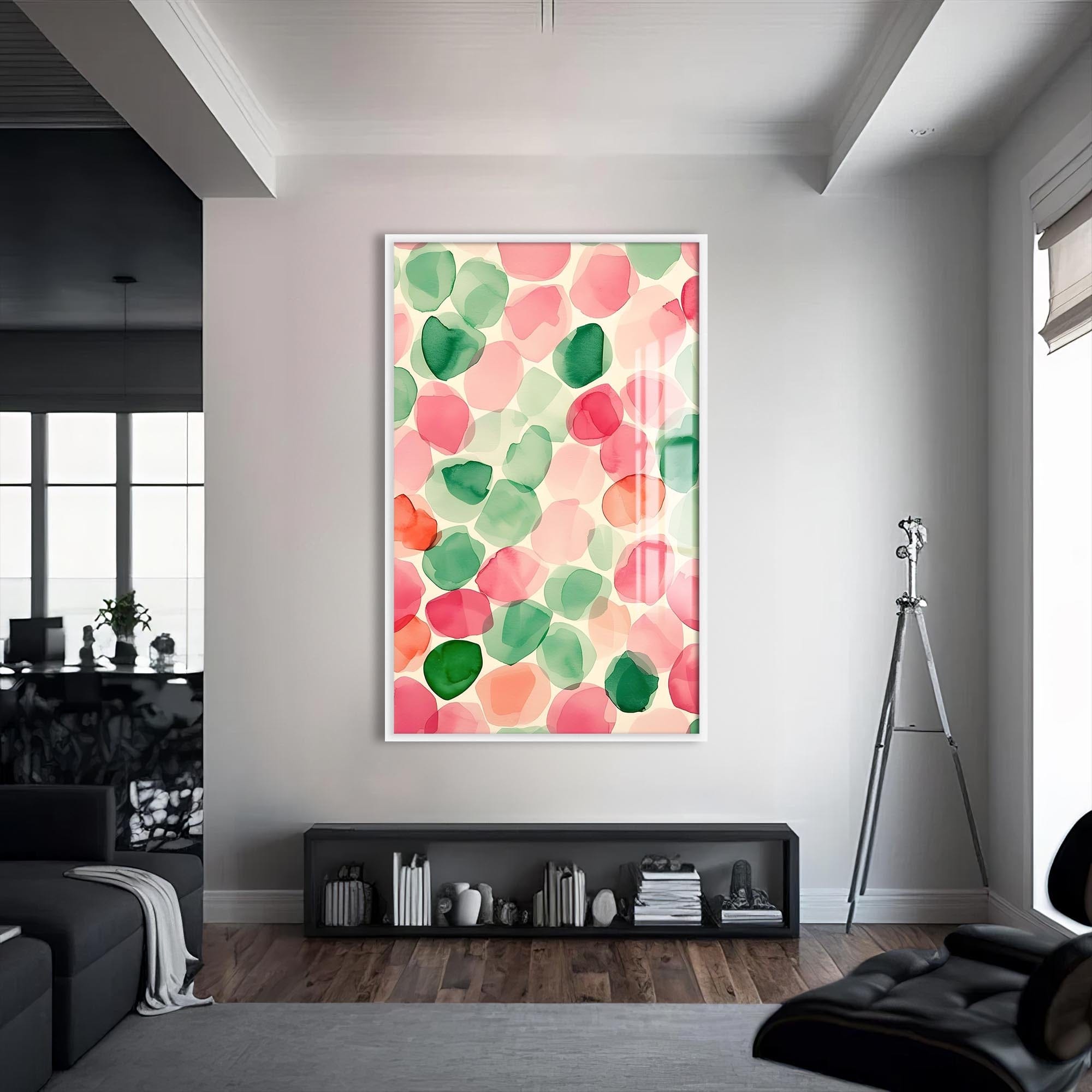 Artronauts Glass Print S | 72x46 cm | 28.3"x18.1" / White Watercolour Petals-Abstract Tempered Glass Wall Art