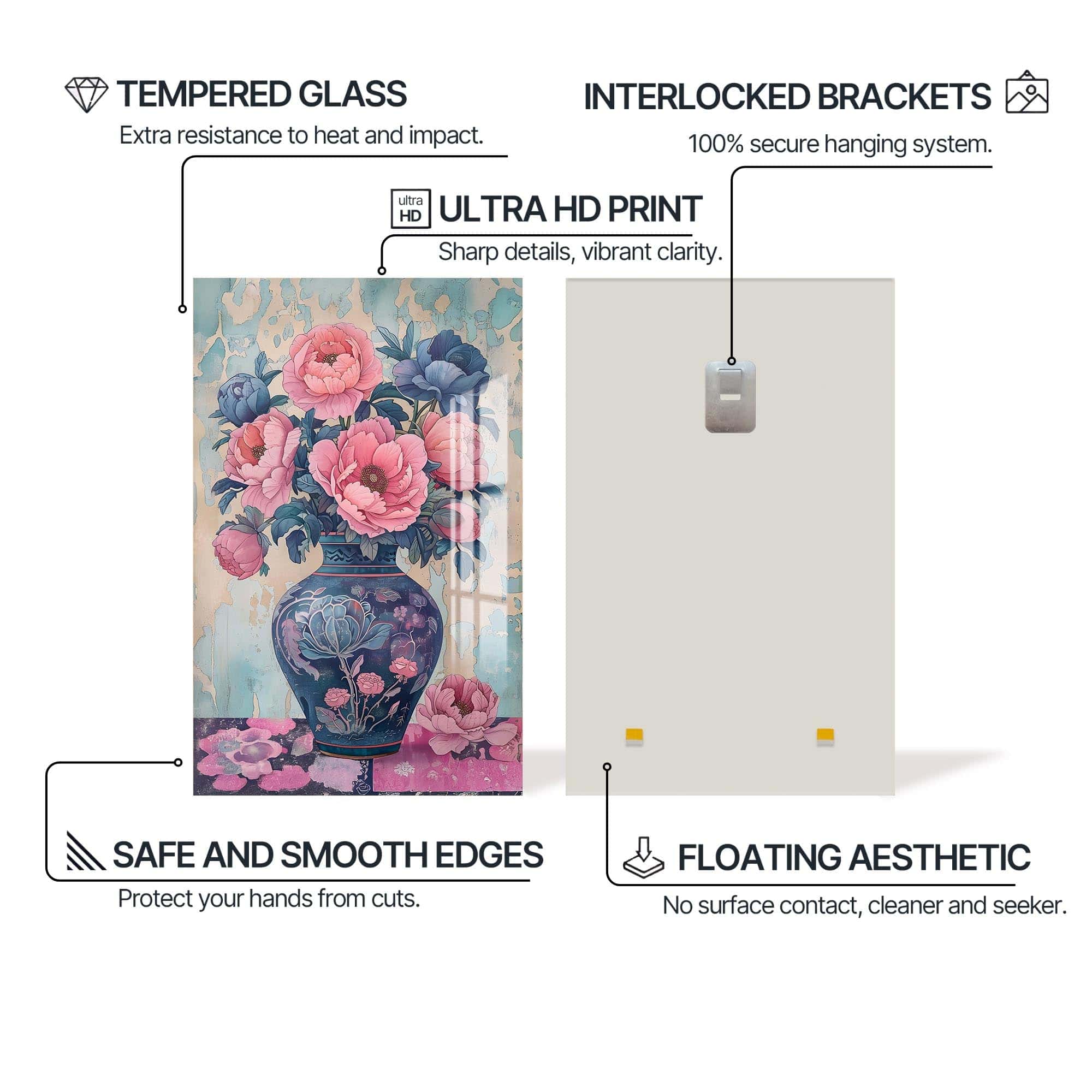 Artronauts Glass Print Floral Vase II- Abstarct Tempered Glass Wall Art